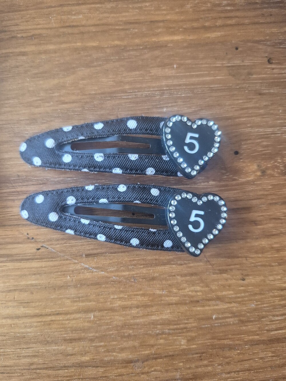 Black Polka Dot Heart Snap Hair Clips with Number 5 - Kids Accessories
